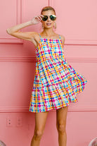BiBi Multi Colors Plaid Sleeveless Sun Dress