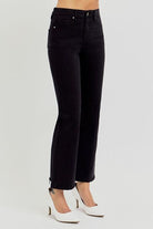 RISEN Black Tummy Control Elastic Band High Rise Crop Straight Jeans