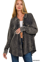 Zenana Ash Black Acid Wash Oversized Cotton Waffle Shacket ASH BLACK ZENANA