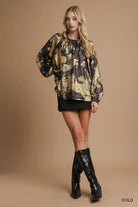 Umgee Gold Metallic Fabric Blouse with Balloon Sleeves