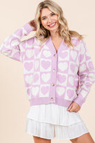 Mittoshop Lilac Checkered Heart Button Down Cardigan