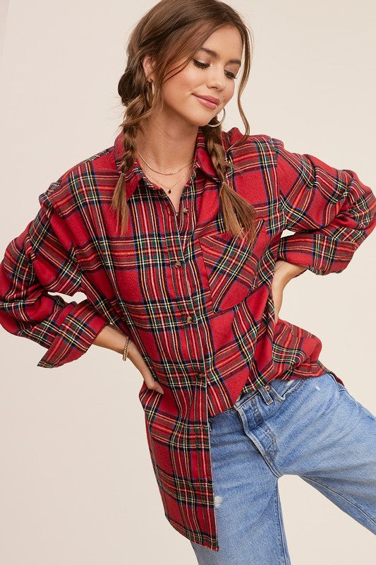 La Miel Plaid Avril Button Down Long Sleeve Flannel Shirt La Miel