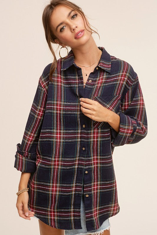 La Miel Plaid Avril Button Down Long Sleeve Flannel Shirt La Miel