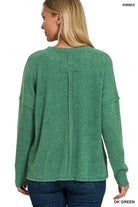 Zenana Ribbed Brushed Melange Hacci Sweater with a Pocket ZENANA