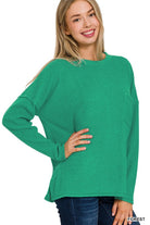 Zenana Ribbed Brushed Melange Hacci Sweater with a Pocket ZENANA