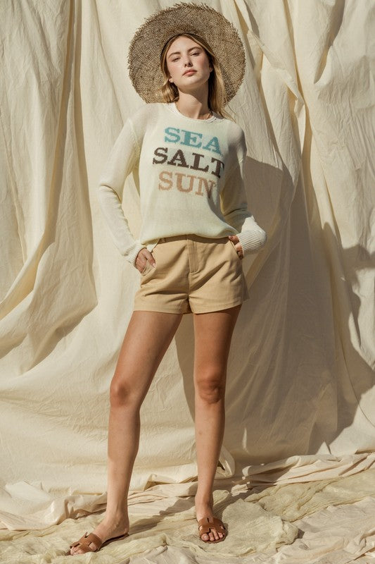 Gilli Round Neck Long Sleeve Sea Salt Sun Sweater