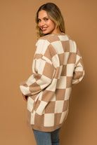 Gilli Taupe Checker Graphic Sweater Cardigan