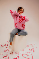 Le Lis Long Sleeve Round Neck Heart Printed Sweater PINK-FUCHSIA HEART