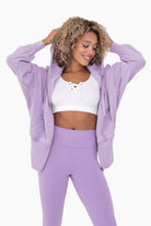 Mono B Fleece Hoodie Jacket with Tapered Sleeves PURPLE ORCHID Mono B