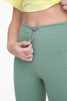 Mono B Green -Adjustable Bungee Waist Hiking Leggings Mono B