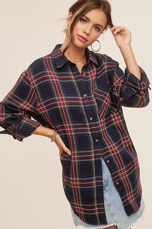 La Miel Plaid Avril Button Down Long Sleeve Flannel Shirt La Miel