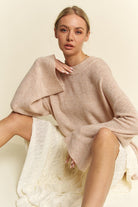 Davi & Dani Oatmeal High-Low Round Neck Drop Shoulder Sweater OATMEAL