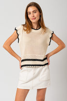 Gilli Round Neck Ruffle Sleeveless Color Contrast Top WHITE-BLACK Gilli