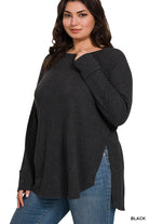 Zenana Plus Melange Baby Waffle Long Sleeve Top BLACK ZENANA