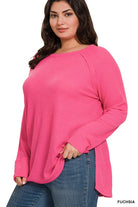 Zenana Plus Melange Baby Waffle Long Sleeve Top FUCHSIA ZENANA