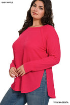 Zenana Plus Melange Baby Waffle Long Sleeve Top VIVA MAGENTA ZENANA