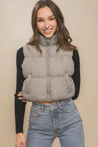 Love Tree High Neck Puffer Vest GREY