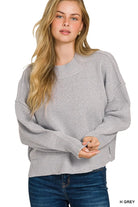 Zenana Heather Gray Wide Neck Band Drop Shoulder Sweater