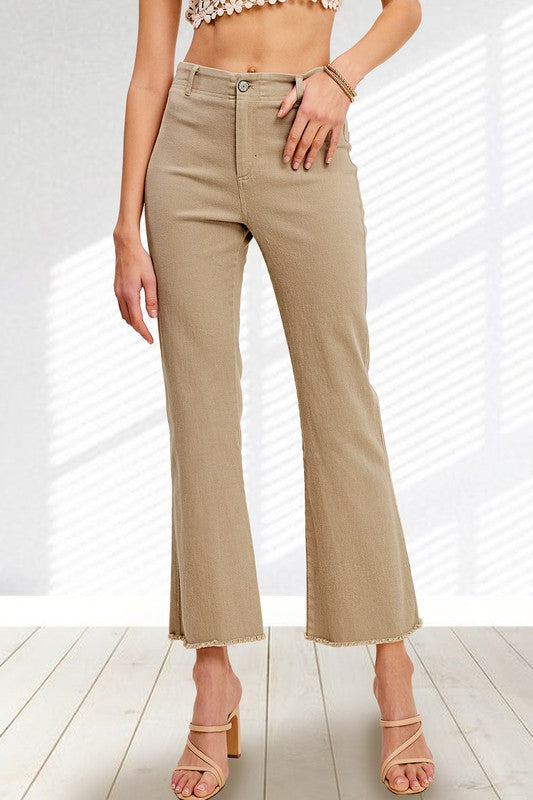 La Miel Soft Washed Stretchy High Rise Pants TAN La Miel