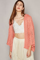 POL Coral Knitted Hoodie Cardigan in Coral Ave Shops