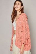 POL Coral Knitted Hoodie Cardigan in Coral Ave Shops