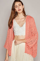 POL Coral Knitted Hoodie Cardigan in Coral Ave Shops