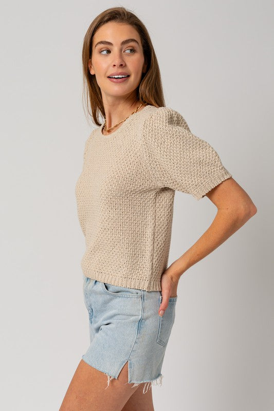 Gilli Puff Sleeve Round Neck Texture Sweater Top Gilli