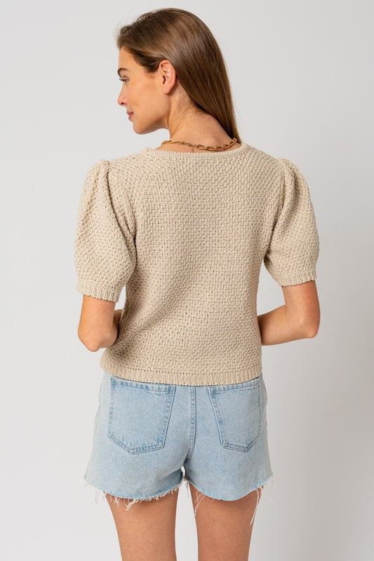 Gilli Puff Sleeve Round Neck Texture Sweater Top Gilli