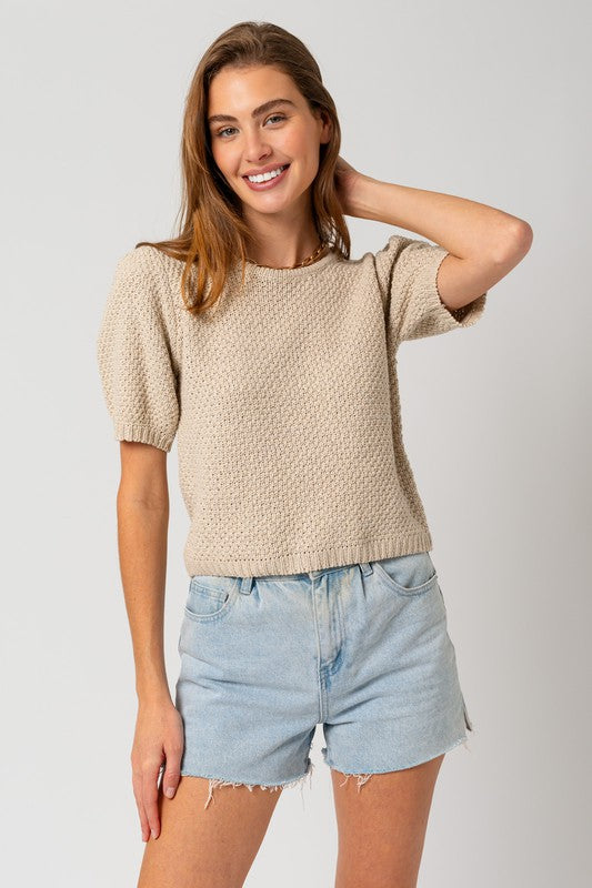 Gilli Puff Sleeve Round Neck Texture Sweater Top Gilli