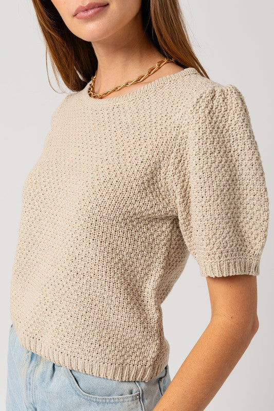 Gilli Puff Sleeve Round Neck Texture Sweater Top Gilli