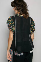 POL Black V-Neck Floral Ruffle Sleeve Blouse