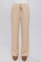 Love Tree Linen Drawstring Waist Long Pants with Pockets KHAKI Love Tree