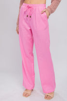 Love Tree Linen Drawstring Waist Long Pants with Pockets PINK Love Tree