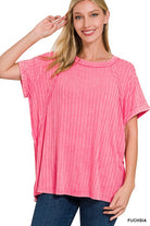 Zenana Ribbed Raglan Dolman Sleeve Boat-Neck Top FUCHSIA ZENANA