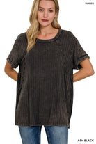 Zenana Ribbed Raglan Dolman Sleeve Boat-Neck Top ASH BLACK ZENANA