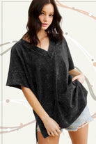 La Miel Mineral Washed Oversized Short Sleeve Top BLACK La Miel