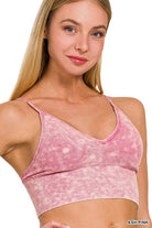 Zenana Washed Ribbed Bra Padded Tank Top ASH PINK ZENANA