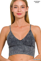 Zenana Washed Ribbed Bra Padded Tank Top ASH BLACK ZENANA