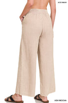 Zenana Blue Gray Washed Double Gauze Elastic Band Waist Pants