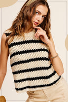 La Miel Chunky Stripe Sleeveless Sweater Top OREO