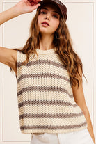 La Miel Chunky Stripe Sleeveless Sweater Top AFFOGATO