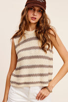 La Miel Chunky Stripe Sleeveless Sweater Top La Miel