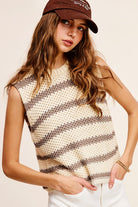 La Miel Chunky Stripe Sleeveless Sweater Top La Miel