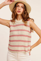 La Miel Chunky Stripe Sleeveless Sweater Top La Miel