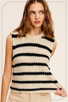 La Miel Chunky Stripe Sleeveless Sweater Top La Miel