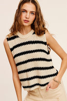 La Miel Chunky Stripe Sleeveless Sweater Top La Miel