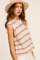 La Miel Chunky Stripe Sleeveless Sweater Top La Miel