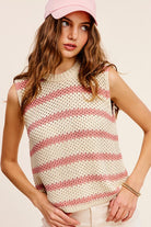 La Miel Chunky Stripe Sleeveless Sweater Top STRAWBERRY MILK L