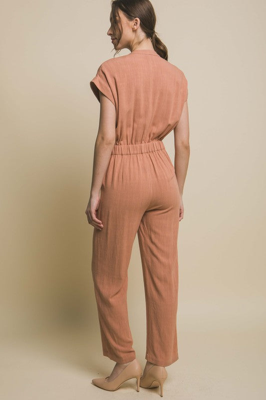 V-Neck Pocketed Jumpsuit Love Tree