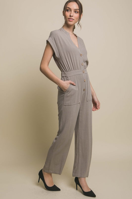 V-Neck Pocketed Jumpsuit Love Tree